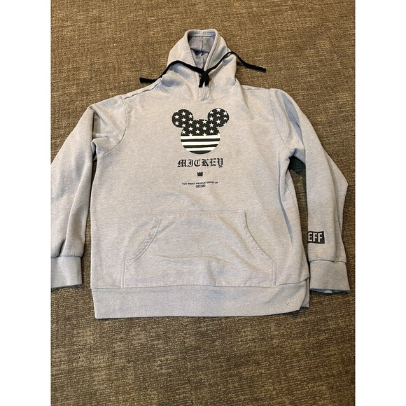 Disney Sweaters - Disney Neff Mickey Mouse hoodie Sweatshirt Womens L  Gray Pockets Stars stripes